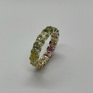 Sterling Silver and Rainbow Cubic Zirconia Thick Band/ Size 8